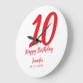 10th Birthday Naam toevoegen Datum Jaar Rode sjabl Grote Klok (Hoek)