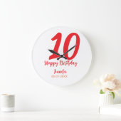 10th Birthday Naam toevoegen Datum Jaar Rode sjabl Grote Klok (Huis)