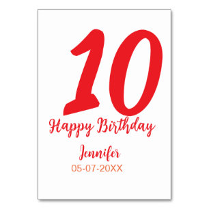 10th Birthday Naam toevoegen Datum Jaar Rode sjabl Kaart
