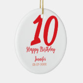 10th Birthday Naam toevoegen Datum Jaar Rode sjabl Keramisch Ornament (Rechts)