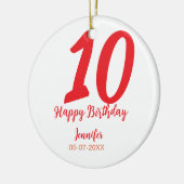 10th Birthday Naam toevoegen Datum Jaar Rode sjabl Keramisch Ornament (Links)