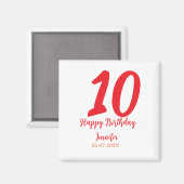 10th Birthday Naam toevoegen Datum Jaar Rode sjabl Magneet (Voorkant / Achterkant)