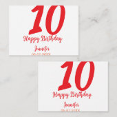 10th Birthday Naam toevoegen Datum Jaar Rode sjabl Notitiekaartje (Voorkant / Achterkant)