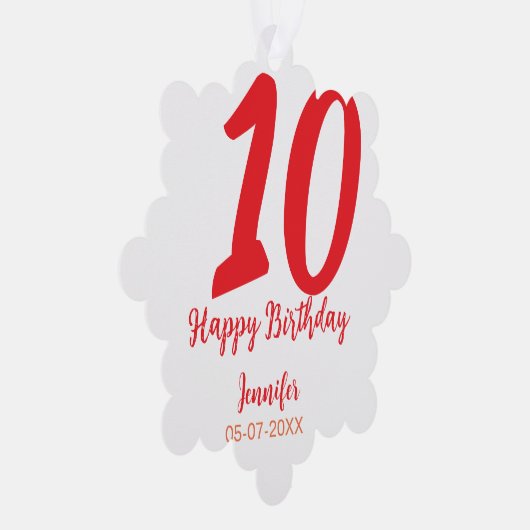 10th Birthday Naam toevoegen Datum Jaar Rode sjabl Ornament Kaart (Rechts)