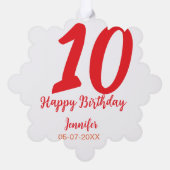 10th Birthday Naam toevoegen Datum Jaar Rode sjabl Ornament Kaart (Achterkant)