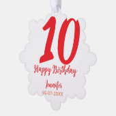 10th Birthday Naam toevoegen Datum Jaar Rode sjabl Ornament Kaart (Links)