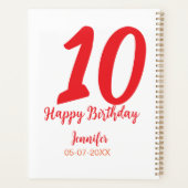10th Birthday Naam toevoegen Datum Jaar Rode sjabl Planner (Achterkant)