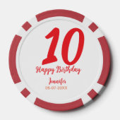 10th Birthday Naam toevoegen Datum Jaar Rode sjabl Poker Chips (Achterkant)