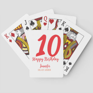 10th Birthday Naam toevoegen Datum Jaar Rode sjabl Pokerkaarten