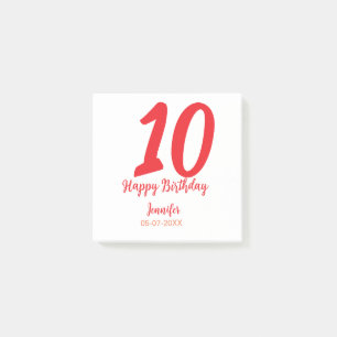 10th Birthday Naam toevoegen Datum Jaar Rode sjabl Post-it® Notes