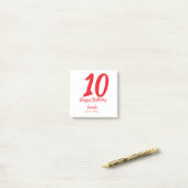 10th Birthday Naam toevoegen Datum Jaar Rode sjabl Post-it® Notes (Op bureau)