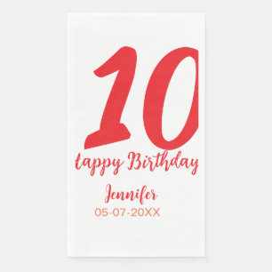 10th Birthday Naam toevoegen Datum Jaar Rode sjabl Servet