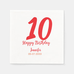 10th Birthday Naam toevoegen Datum Jaar Rode sjabl Servet