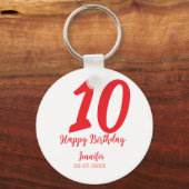 10th Birthday Naam toevoegen Datum Jaar Rode sjabl Sleutelhanger (Voorkant)