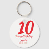 10th Birthday Naam toevoegen Datum Jaar Rode sjabl Sleutelhanger (Achterkant)