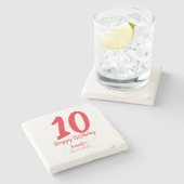 10th Birthday Naam toevoegen Datum Jaar Rode sjabl Stenen Onderzetter (Zijkant)