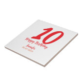 10th Birthday Naam toevoegen Datum Jaar Rode sjabl Tegeltje (Zijkant)