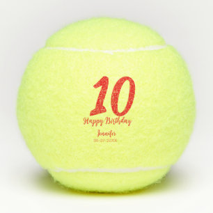 10th Birthday Naam toevoegen Datum Jaar Rode sjabl Tennisballen