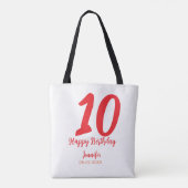 10th Birthday Naam toevoegen Datum Jaar Rode sjabl Tote Bag (Achterkant)