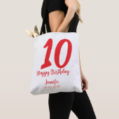 10th Birthday Naam toevoegen Datum Jaar Rode sjabl Tote Bag (Dichtbij)