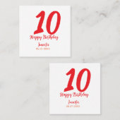 10th Birthday Naam toevoegen Datum Jaar Rode sjabl Vierkante Visitekaartje (Voorkant / Achterkant)