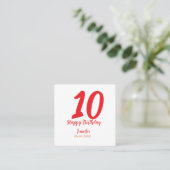 10th Birthday Naam toevoegen Datum Jaar Rode sjabl Vierkante Visitekaartje (Staand voorkant)