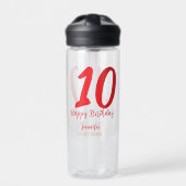 10th Birthday Naam toevoegen Datum Jaar Rode sjabl Waterfles (Voorkant)