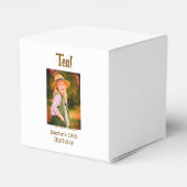 10th birthday photo name date simple brown beige b bedankdoosjes (Achterkant)