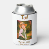 10th birthday photo name date simple brown beige b blikjeskoeler (Blikje Voorkant)