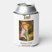 10th birthday photo name date simple brown beige b blikjeskoeler (Blikje Achterkant)