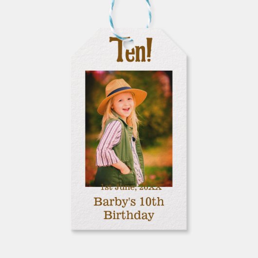 10th birthday photo name date simple brown beige b cadeaulabel (Achterkant)