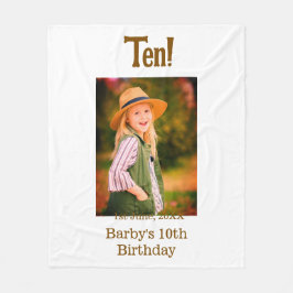 10th birthday photo name date simple brown beige b fleece deken