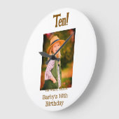 10th birthday photo name date simple brown beige b grote klok (Hoek)