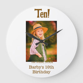 10th birthday photo name date simple brown beige b grote klok