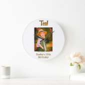 10th birthday photo name date simple brown beige b grote klok (Huis)