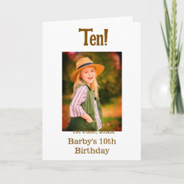 10th birthday photo name date simple brown beige b kaart