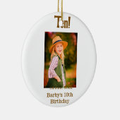 10th birthday photo name date simple brown beige b keramisch ornament (Rechts)