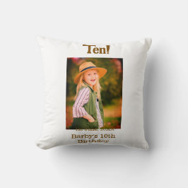 10th birthday photo name date simple brown beige b kussen