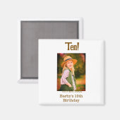 10th birthday photo name date simple brown beige b magneet (Voorkant / Achterkant)