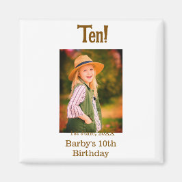 10th birthday photo name date simple brown beige b magneet