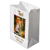 10th birthday photo name date simple brown beige b medium cadeauzakje (Voorkant Gekanteld)