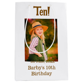 10th birthday photo name date simple brown beige b medium cadeauzakje