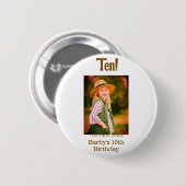 10th birthday photo name date simple brown beige b ronde button 5,7 cm (Voorkant /achterkant)