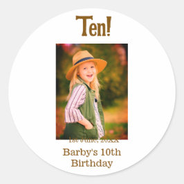 10th birthday photo name date simple brown beige b ronde sticker