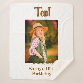 10th birthday photo name date simple brown beige b sherpa deken