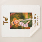 10th birthday photo name date simple brown beige b sherpa deken (Voorkant (horizontaal))