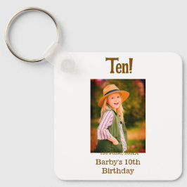 10th birthday photo name date simple brown beige b sleutelhanger