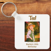 10th birthday photo name date simple brown beige b sleutelhanger (Voorkant)