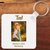 10th birthday photo name date simple brown beige b sleutelhanger (Achterkant)
