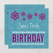 10th Birthday Purple Flowers Custom Name Kaart (Voorkant / Achterkant)